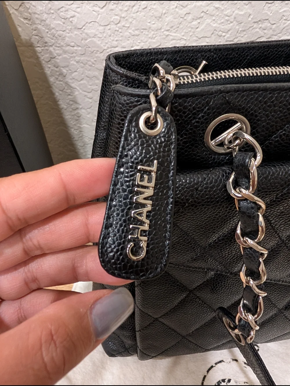 CHANEL Black Quilted Caviar Leather Tote with CC Turn-Lock